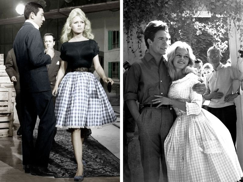 Brigitte Bardot đã gây bất ngờ khi diện chiếc váy họa tiết Gingham hồng trong đám cưới với Jacques Charrier ở Pháp
