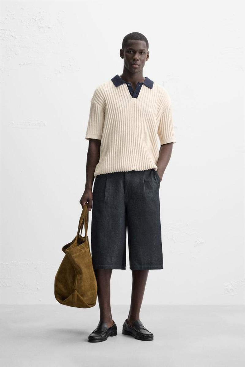 Áo Polo Dệt Kim và Quần Short Kaki/Linen