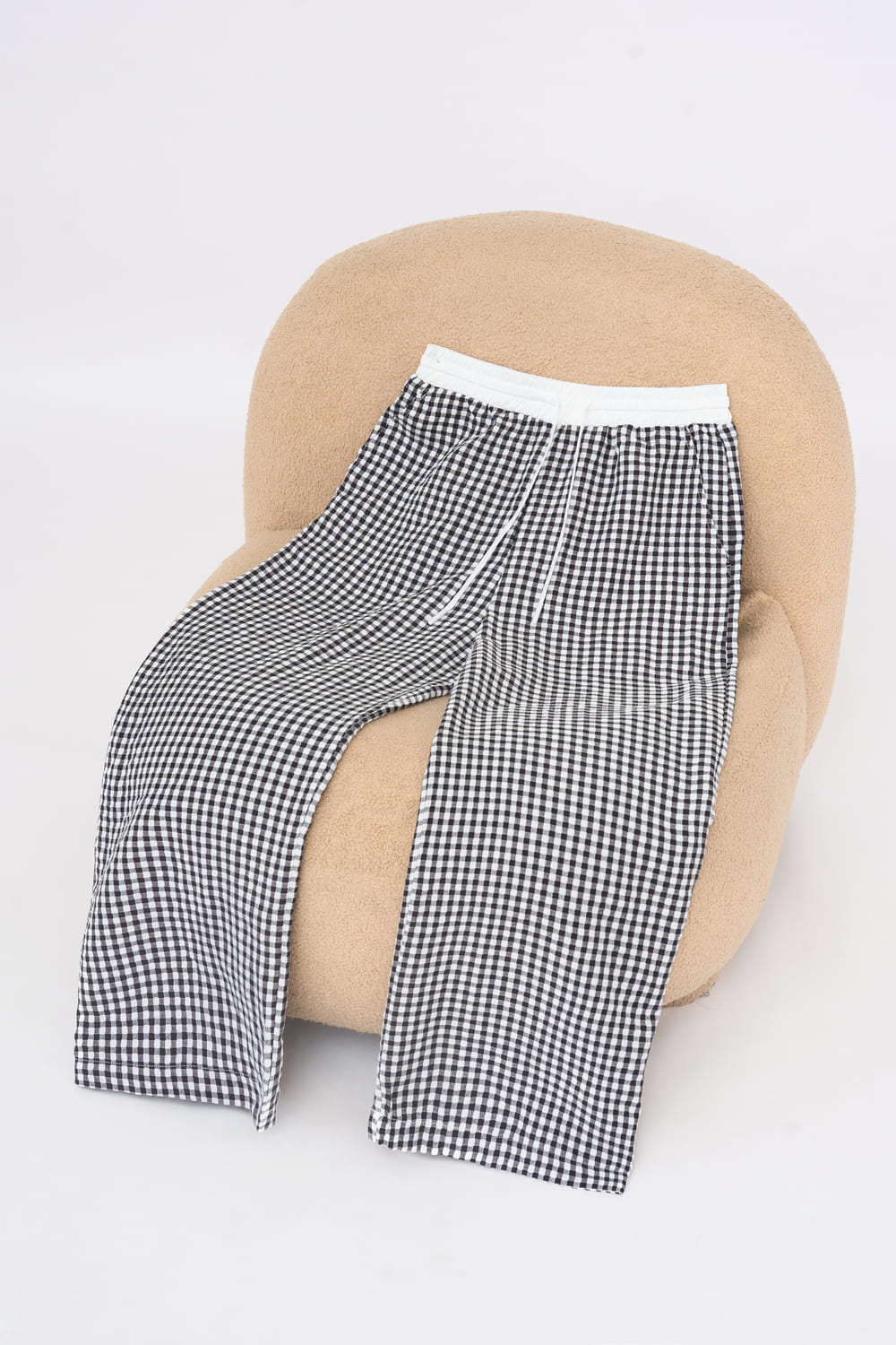 Quần suông thô phối cạp kẻ caro