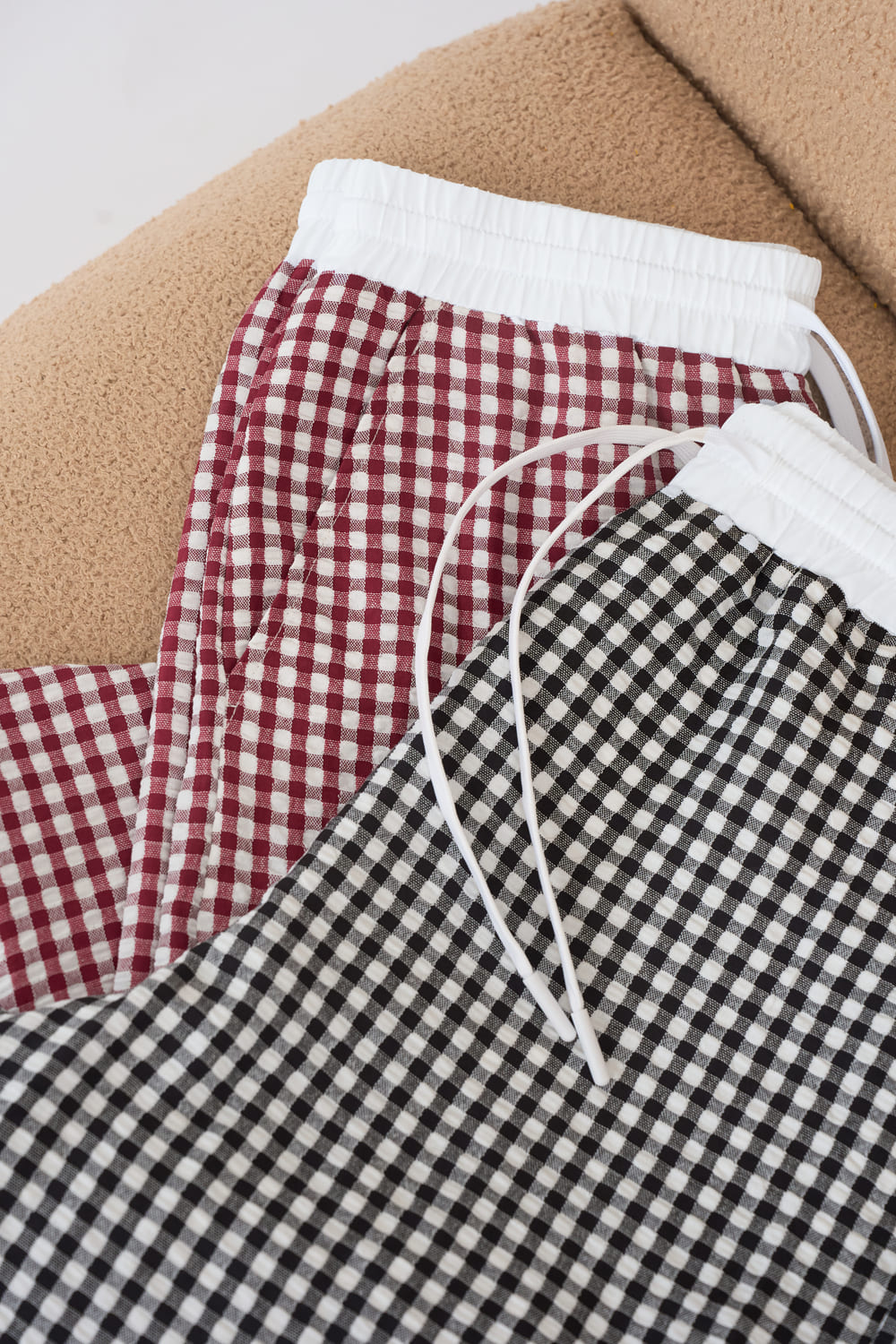 Quần suông thô phối cạp kẻ caro