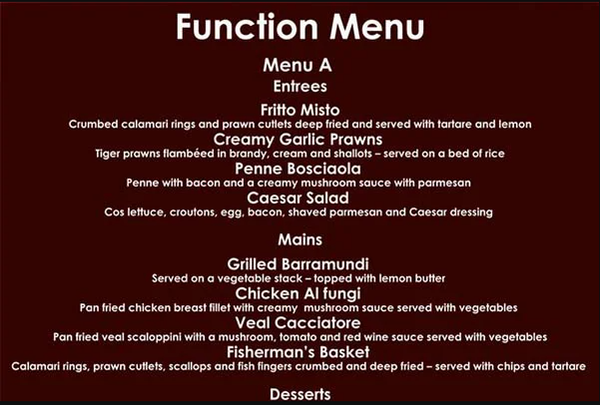 Function menu là thực đơn đặc biệt được chuẩn bị riêng cho các bữa ăn/bữa tiệc được đặt trước