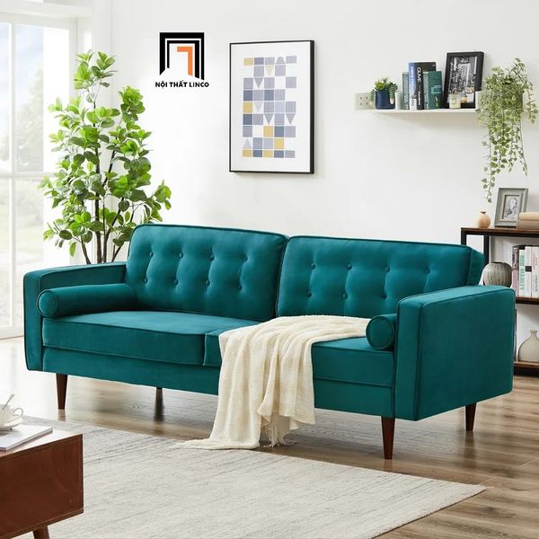 sofa, ghế sofa, sofa băng, sofa văng, ghế sofa vải nhung xám, sofa giật nút, ghế sofa chân gỗ cao su giá rẻ