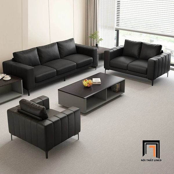 sofa, ghế sofa, sofa băng da 2m1 màu đen, sofa băng 3 nệm ngồi sang trọng, ghế sofa băng căn hộ chung cư