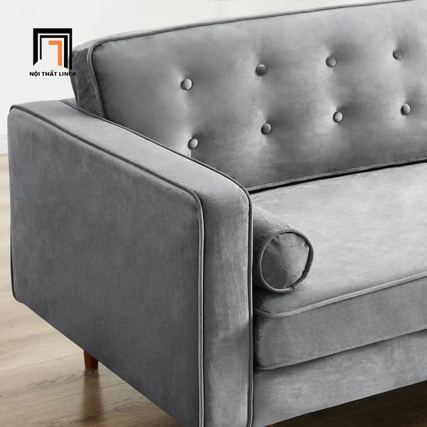 sofa, ghế sofa, sofa băng, sofa văng, ghế sofa vải nhung xám, sofa giật nút, ghế sofa chân gỗ cao su giá rẻ