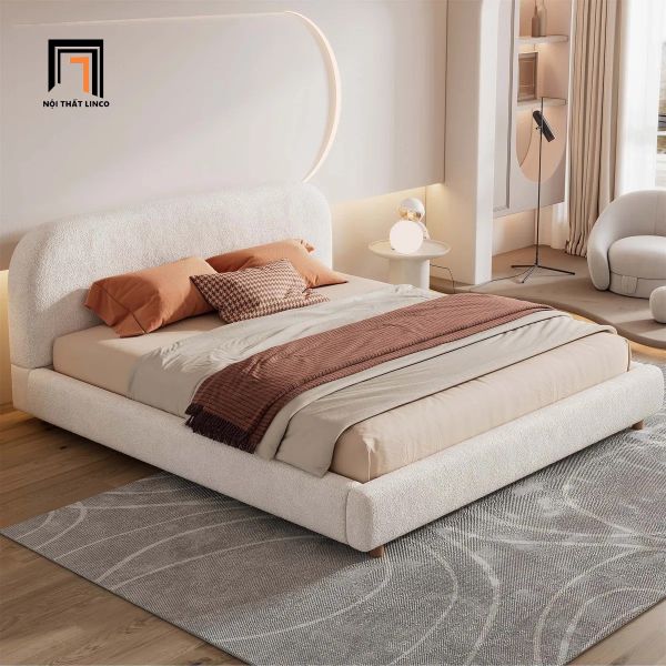 giường, giường ngủ, giường vải nhung màu be xinh xắn, giường ngủ giá rẻ, giường ngủ xinh xắn