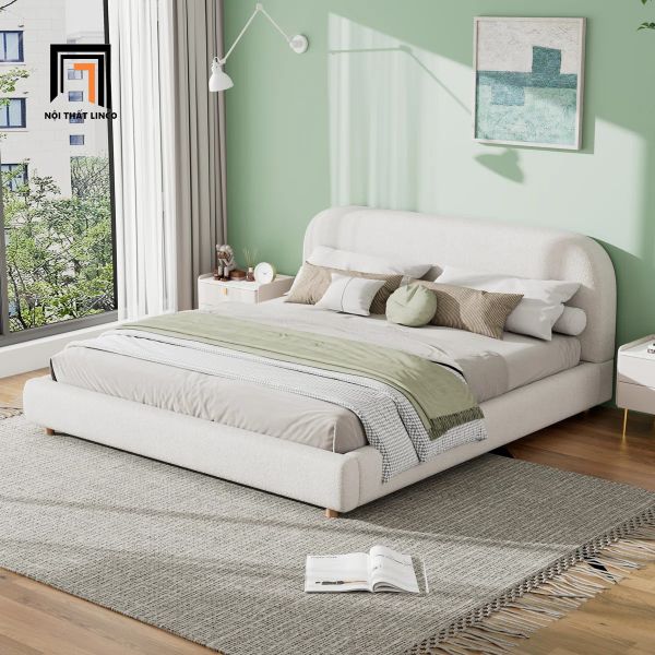 giường, giường ngủ, giường vải nhung màu be xinh xắn, giường ngủ giá rẻ, giường ngủ xinh xắn