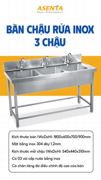 chậu rửa inox 3 chậu