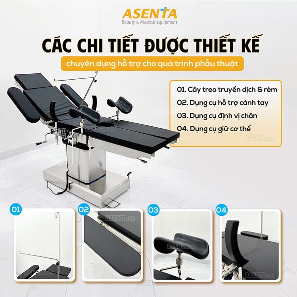 Phụ kiện chi tiết của bàn phẫu thuật chỉnh điện kèm theo đầy đủ