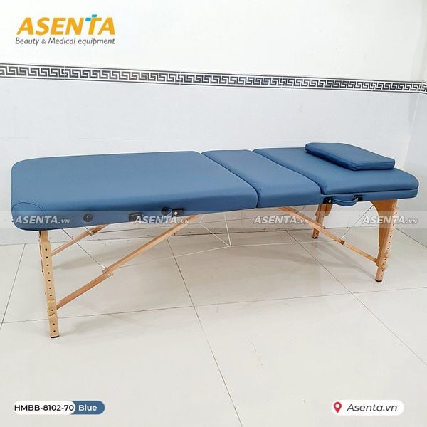 Giường massage gấp gọn chân gỗ HMBB-8102-70 màu xanh