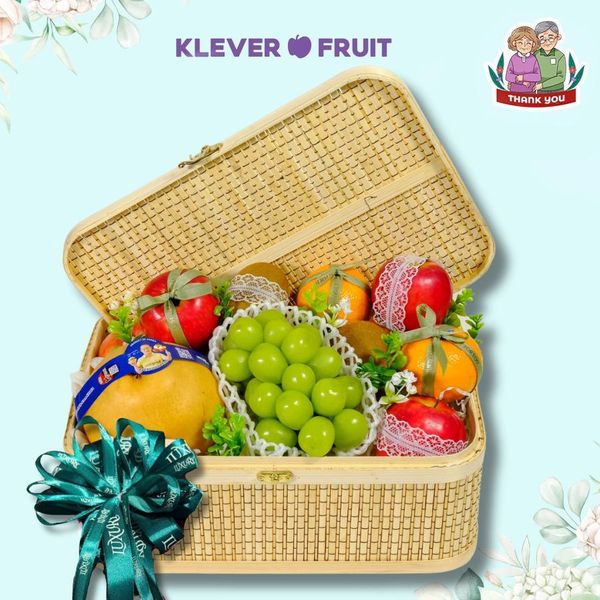 Giỏ Quà Trái Cây Tone Xanh Luxury Cảm Ơn Bố Mẹ