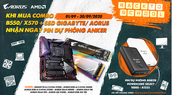 MUA COMBO B550/X570 + SSD GIGABYTE / AORUS – TẶNG PIN DỰ PHÒNG ANKER