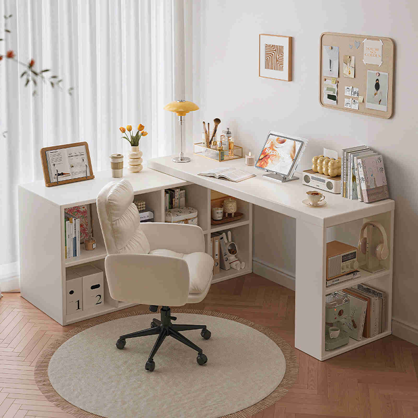 Bàn làm việc đa năng kèm tủ để đồ full trắng