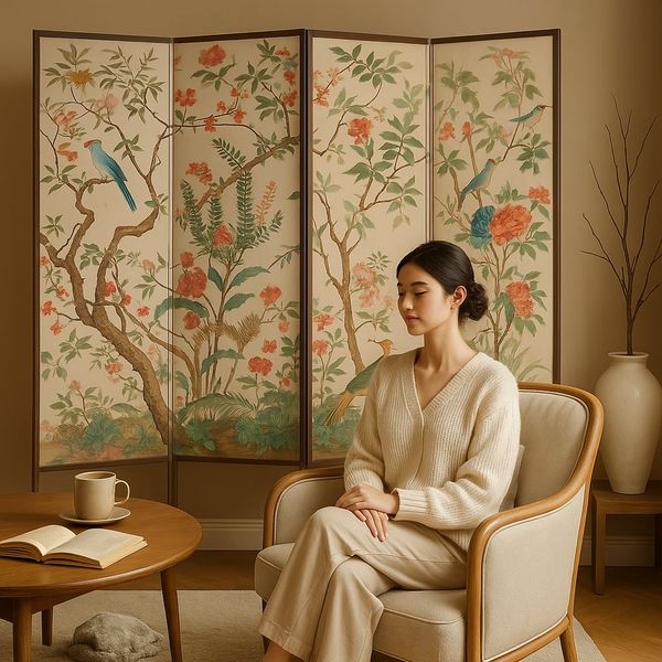 bộ bình phong họa tiết 4 tấm