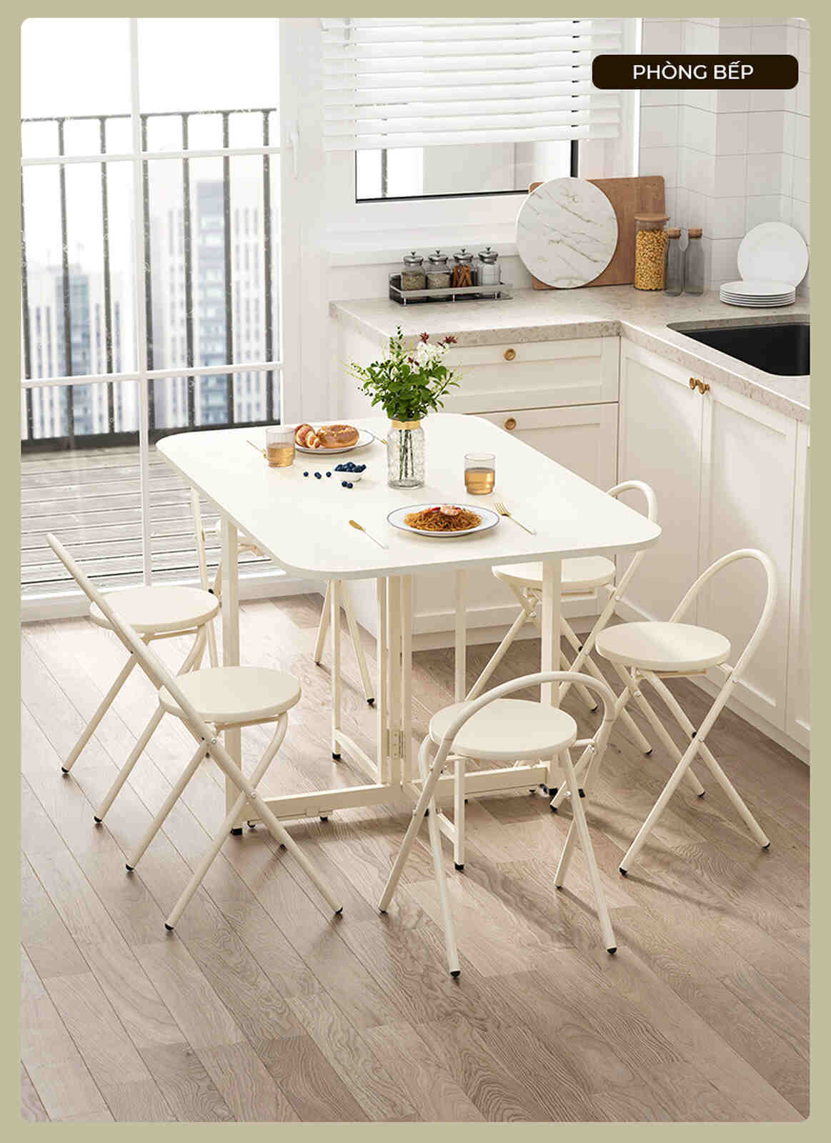 Bàn Ăn Thông Minh Gấp Gọn Full Trắng Tinh Tế