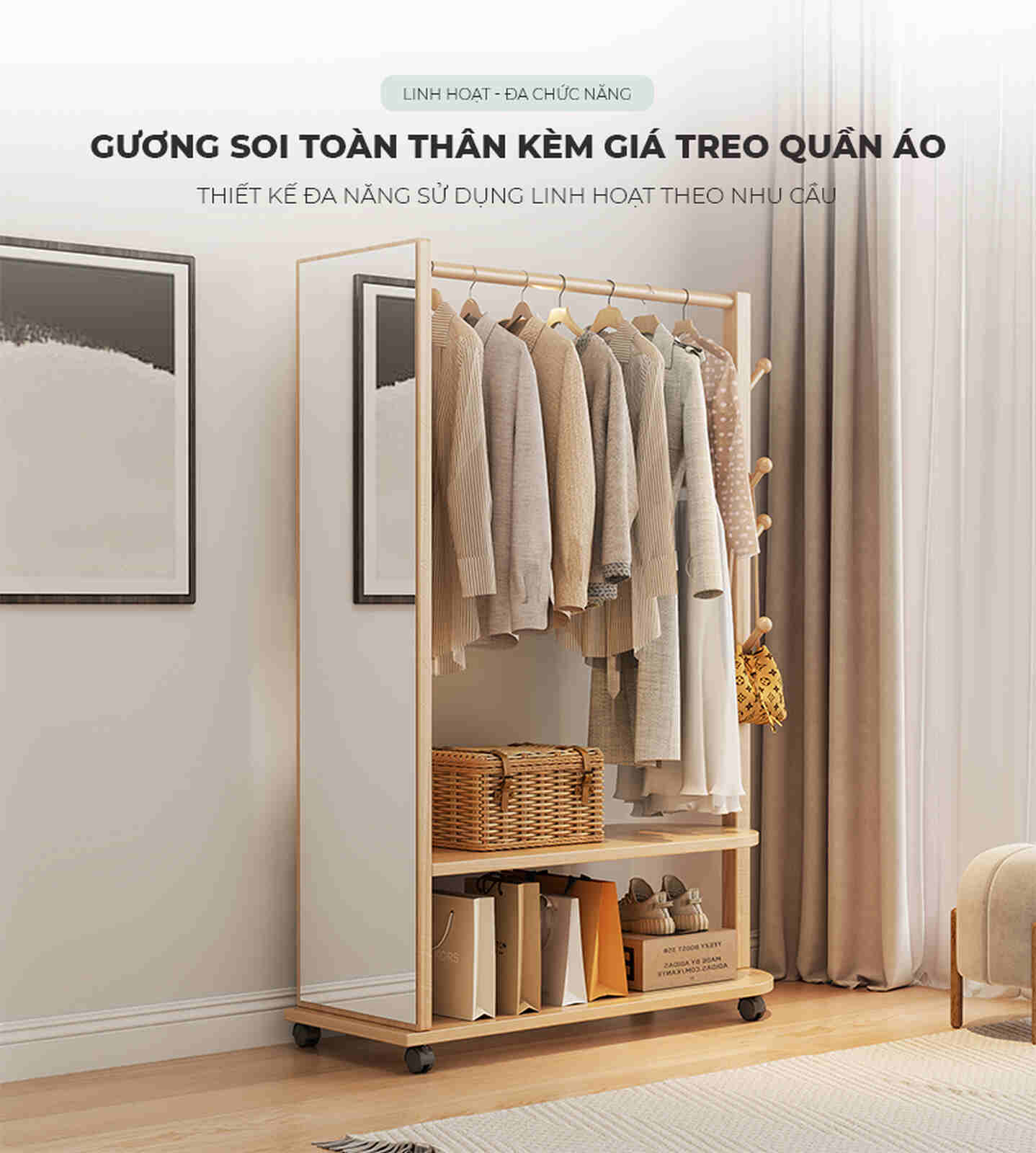 Giá treo quần áo kết hợp gương