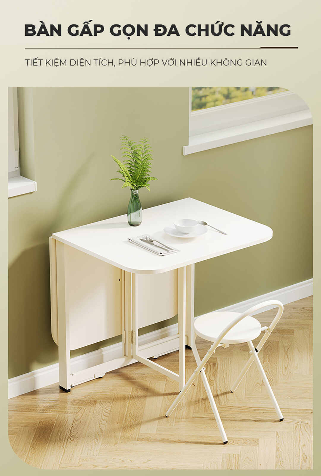 Bàn Ăn Thông Minh Gấp Gọn Full Trắng Tinh Tế