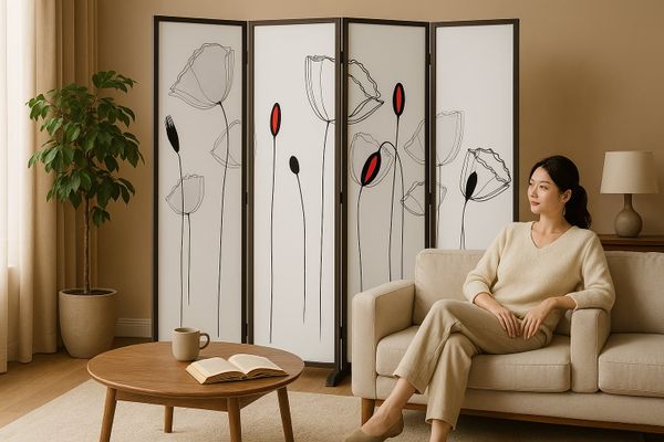 bộ bình phong họa tiết 4 tấm