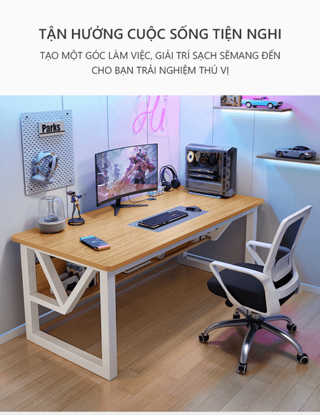 bàn gamoing chân sắt hộp gỗ