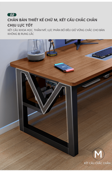 bàn gamoing chân sắt hộp gỗ
