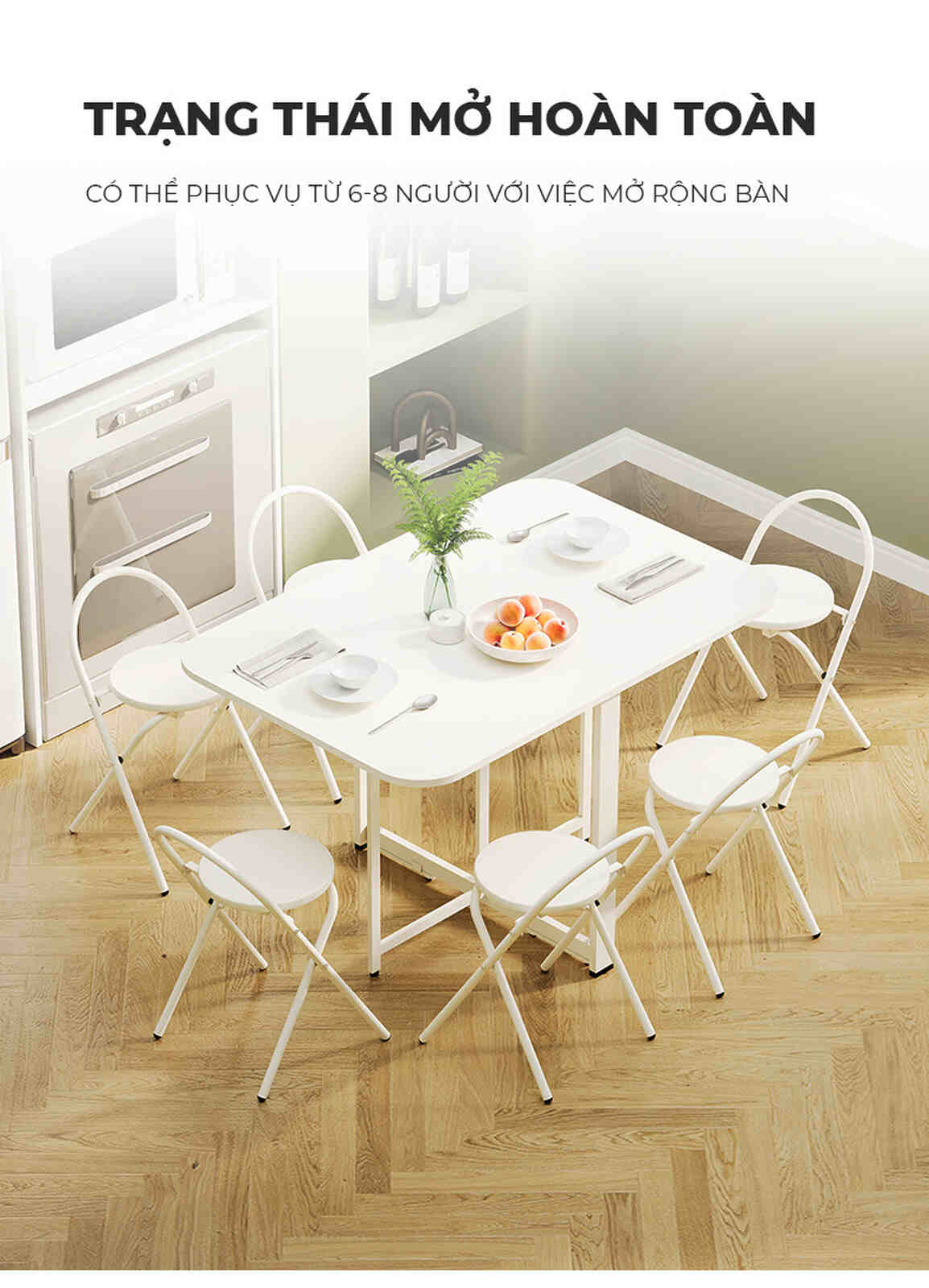Bàn Ăn Thông Minh Gấp Gọn Full Trắng Tinh Tế