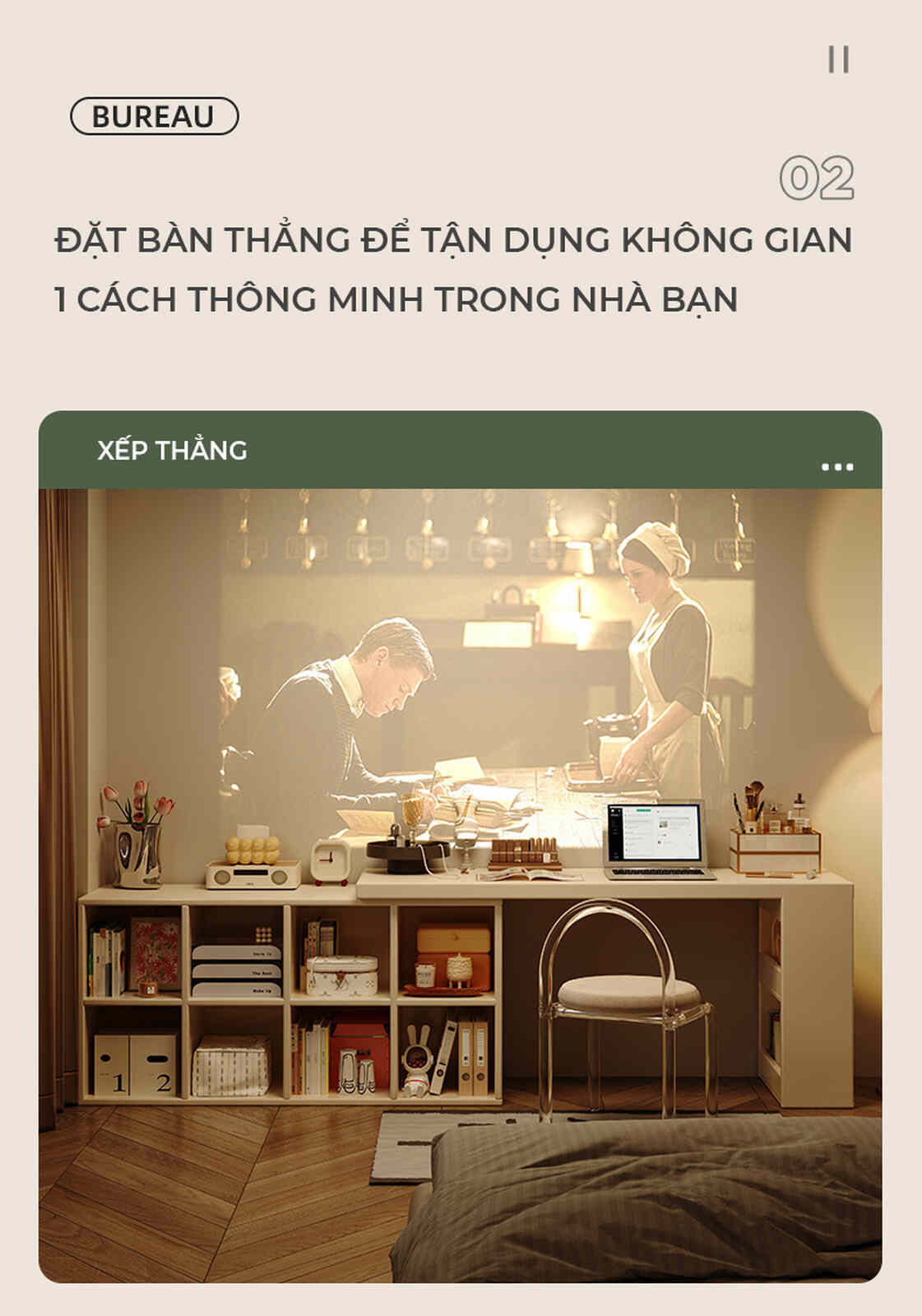 Bàn làm việc đa năng kèm tủ để đồ full trắng