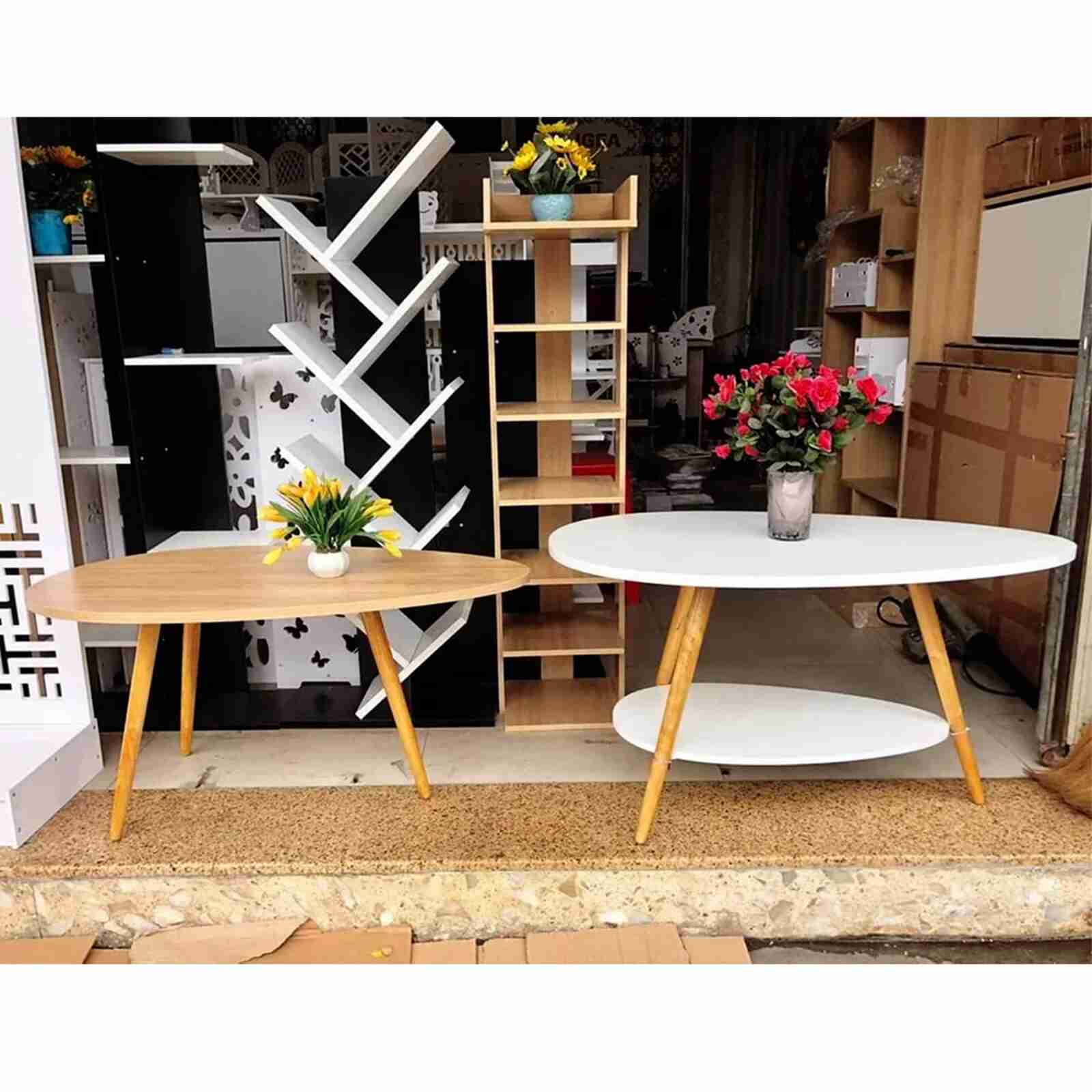 Bàn trà hình trứng 2 tầng trắng GP56