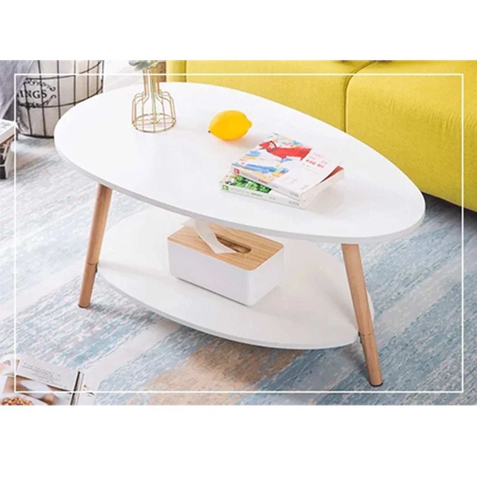 Bàn trà hình trứng 2 tầng trắng GP56