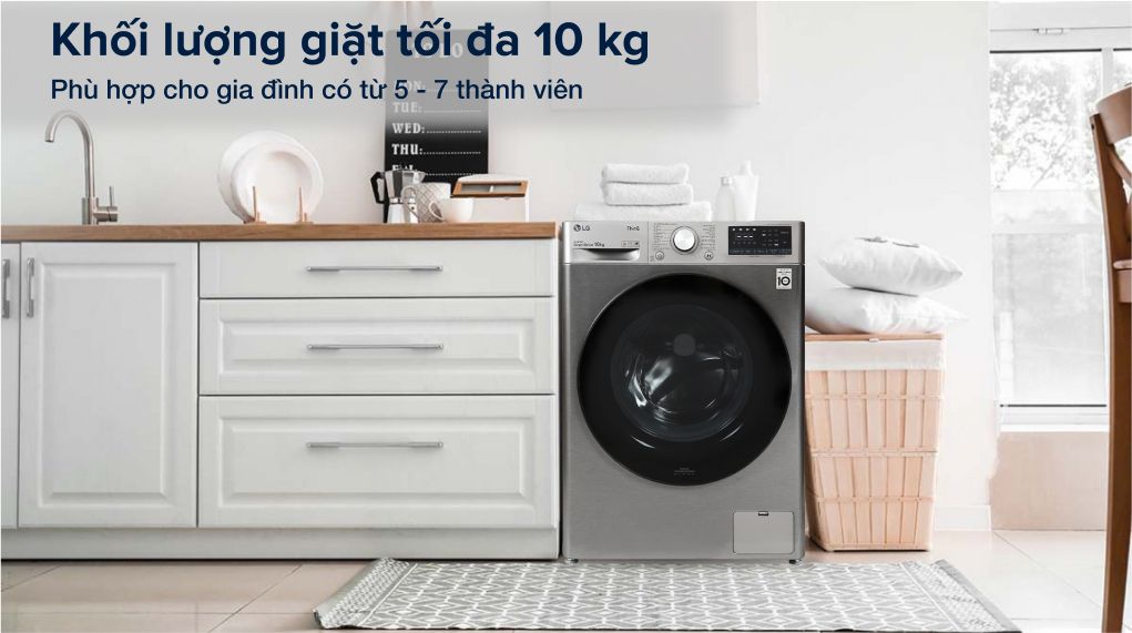 khối lượng giặt 10kg Máy giặt LG AI DD Inverter 10 kg FV1410S4P