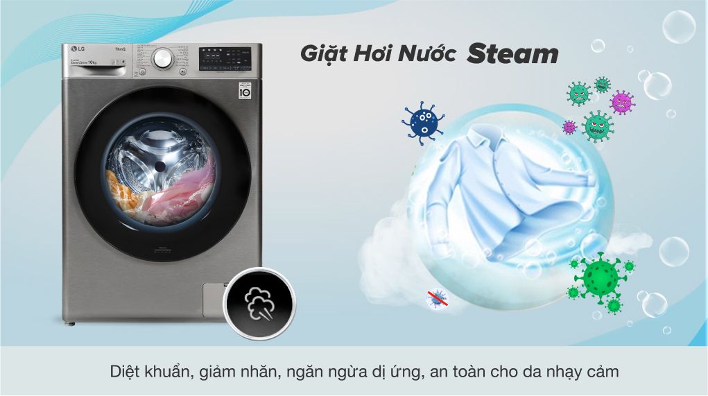 công nghệ giặt hơi nước trên Máy giặt LG AI DD Inverter 10 kg FV1410S4P