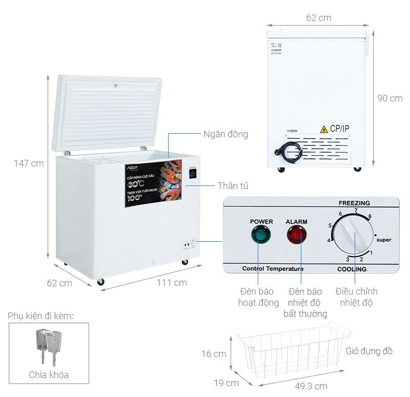 Tủ đông Aqua Inverter 301 lít AQF-C4001E kháng khuẩn khử mùi dàn lạnh 5 chiều công nghệ inverter khoá cửa chắc chắn