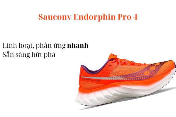 Giày chạy bộ nam Saucony Endorphin Pro 4 với bộ đệm kép PWRRUN HG/PB kết hợp tấm carbon, tạo ra độ nảy và độ ổn định lý tưởng