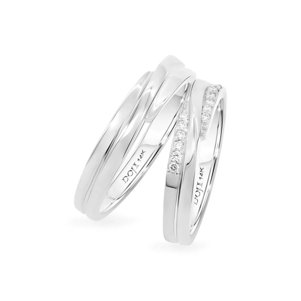 Nhẫn cưới vàng trắng là 1 trong những sản phẩm được nhiều bạn trẻ lựa chọn tại DOJI cho sự kiện trọng đại của mình