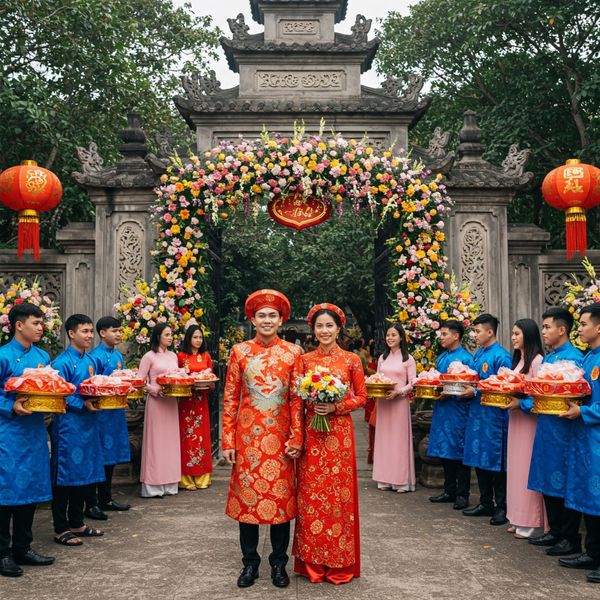 Tại lễ ăn hỏi, nhà trai sẽ mang sính lễ đến nhà gái