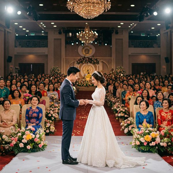 Đôi bạn trẻ trao nhẫn cưới tại lễ cưới, chính thức nên duyên vợ chồng