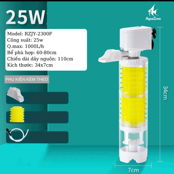 Máy lọc đa chức năng 6 trong 1 Riverzone (Bơm, Lọc, Tạo sóng, Cung cấp oxy, Hút phân, Tạo vi sinh) cho bể cá 10w đến 35w