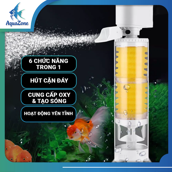 Máy lọc đa chức năng 6 trong 1 Riverzone (Bơm, Lọc, Tạo sóng, Cung cấp oxy, Hút phân, Tạo vi sinh) cho bể cá 10w đến 35w