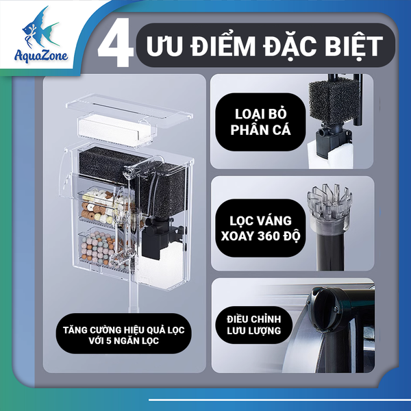 Lọc thác treo YEE cực đại 1000L 1200L, lọc treo khoang lọc lớn, có sẵn vật liệu lọc