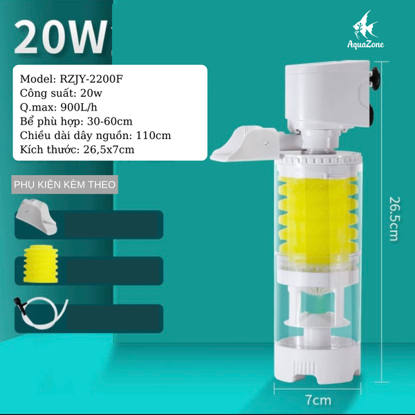 Máy lọc đa chức năng 6 trong 1 Riverzone (Bơm, Lọc, Tạo sóng, Cung cấp oxy, Hút phân, Tạo vi sinh) cho bể cá 10w đến 35w