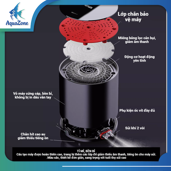 Máy sủi oxy 2 vòi cao cấp Netlea siêu êm tích điện