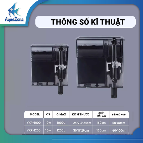 Lọc thác treo YEE cực đại 1000L 1200L, lọc treo khoang lọc lớn, có sẵn vật liệu lọc