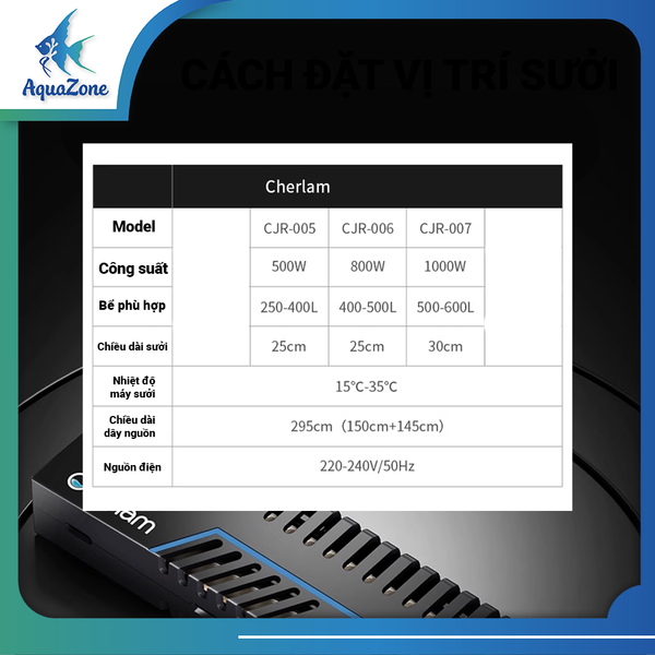 Máy sưởi bể cá Cherlam Pro 500w 800w 1000w có 4 đầu dò nhiệt độ công nghệ mới