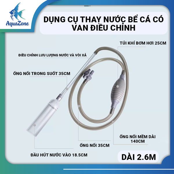 Dụng cụ thay nước hồ cá Yee có van điều chỉnh dài 1m5 2m6 dành cho bể cá vừa và lớn