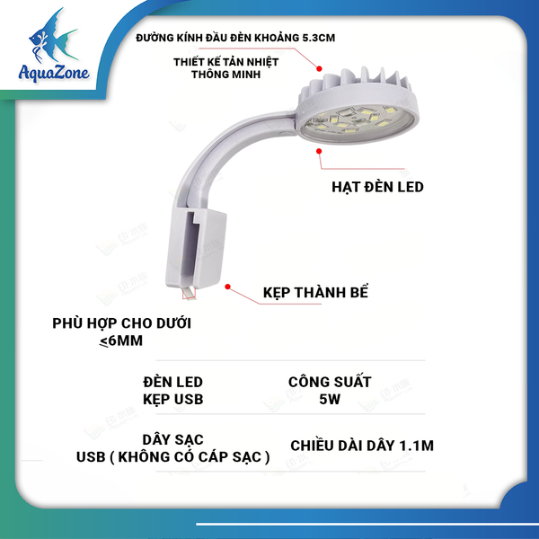 Đèn led kẹp USB RHA DL06 dành cho bể cá, bể thủy sinh nhỏ