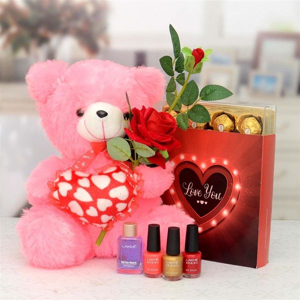 Set quà valentine kết hợp nước hoa, gấu bông và socola