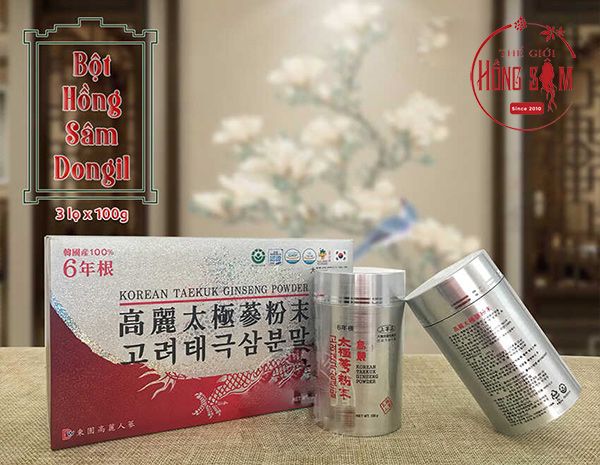Bột hồng sâm thái cực Dongil chính hãng Hàn Quốc hộp 3 lọ * 100g