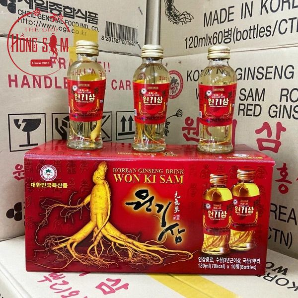 Nước hồng sâm nguyên củ Won Ki Sam hộp 10 chai * 120ml chính hãng Hàn Quốc - Hình ảnh: Thế Giới Hồng Sâm