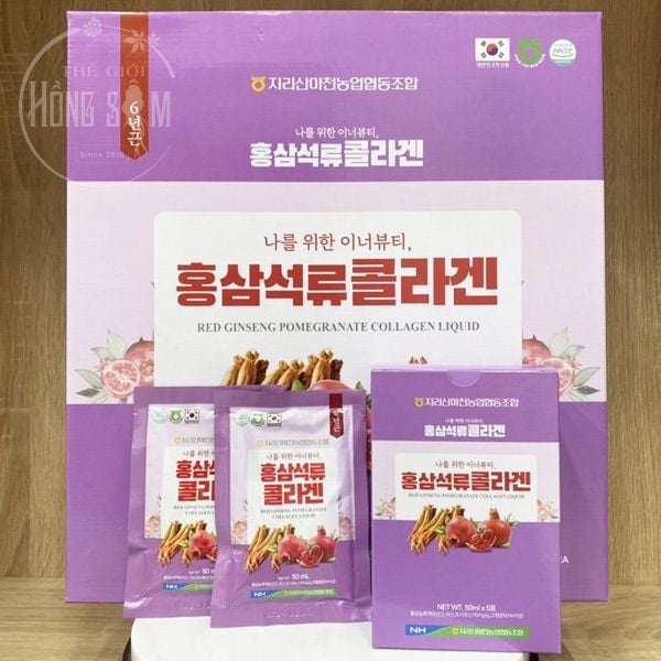 Nước hồng sâm collagen lựu hộp 30 gói x 50ml chính hãng Hàn Quốc.