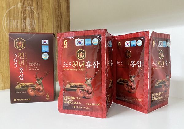 Hình ảnh nước hồng sâm nhung hươu linh chi 365 hộp 60 gói x 70ml chính hãng Hàn Quốc.