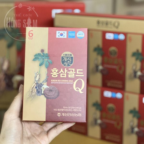 Hình ảnh sản phẩm nước hồng sâm nhung hươu linh chi Gold Q chính hãng Hàn Quốc.