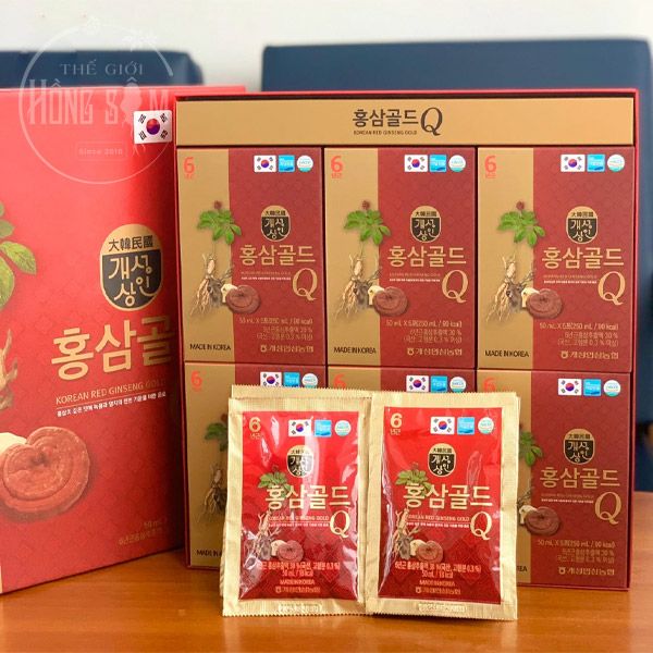 Hình ảnh sản phẩm nước hồng sâm nhung hươu linh chi Gold Q chính hãng Hàn Quốc.